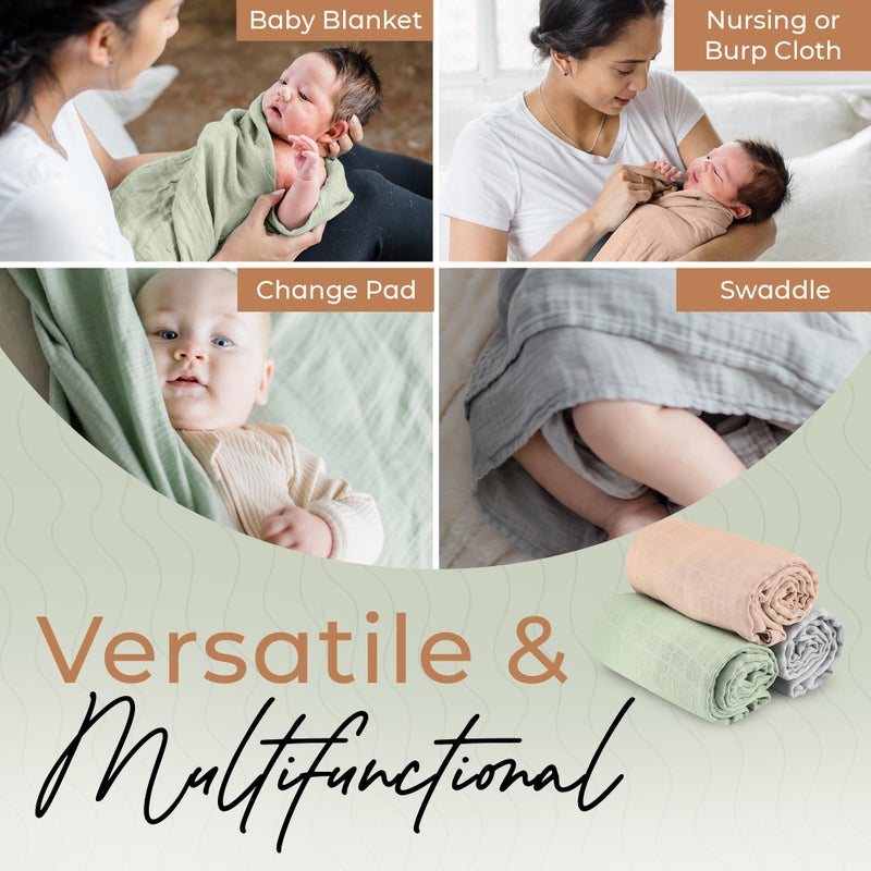 Fern & Avery Muslin Swaddle Blankets - Baby Swaddles - Sage Theme - Image 2